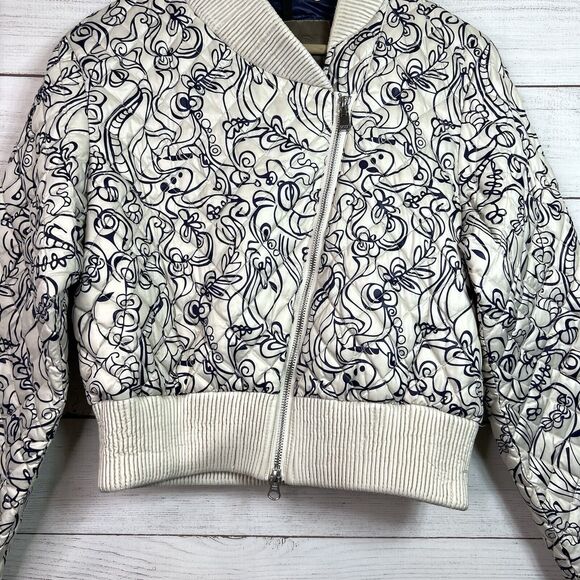 Odri White Blue Abstract Quilted Full Zip Feather Down Jacket Women's Si… - Picture 4 of 13